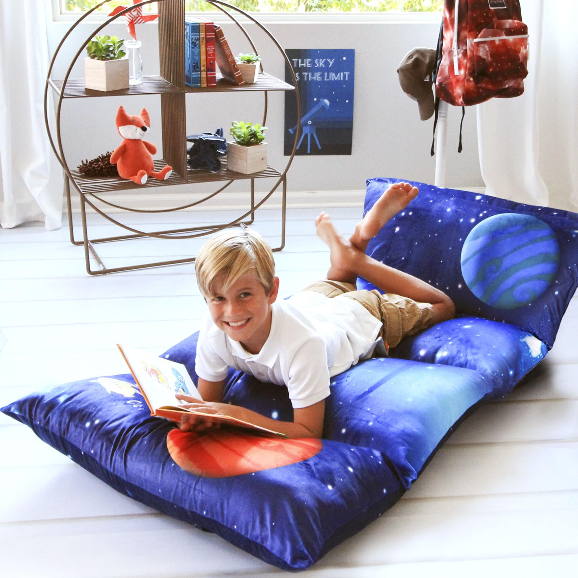 Butterfly Craze Floor Pillow Case, Mattress Bed Lounger Cover, Galaxy Blue, King Size - Cozy Seating Solution For Kids & Adults,